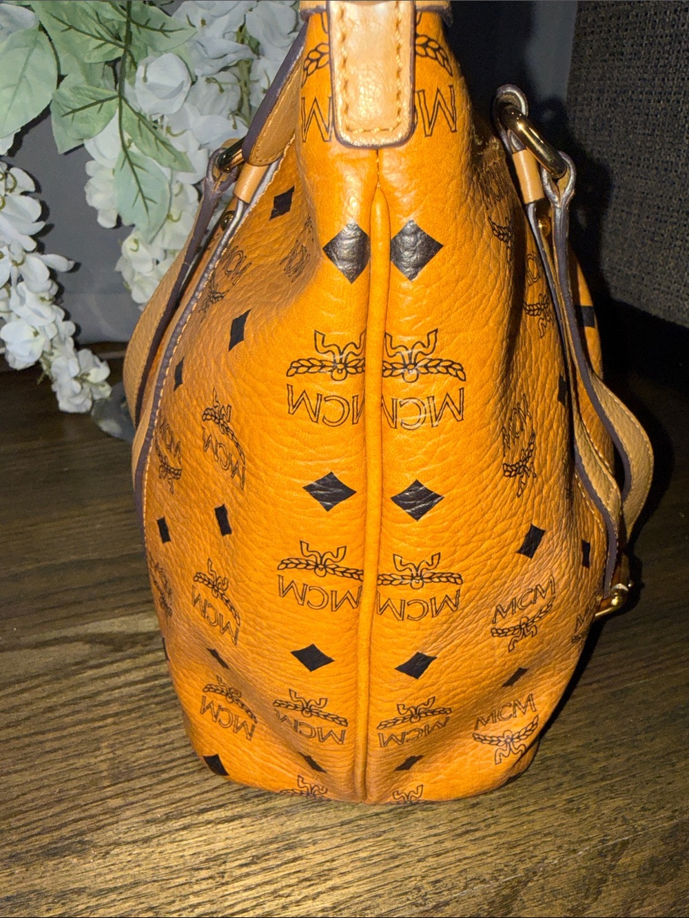 MCM leather Cognac Visetos Logo Tote with Detachable Strap - Picture 8 of 17